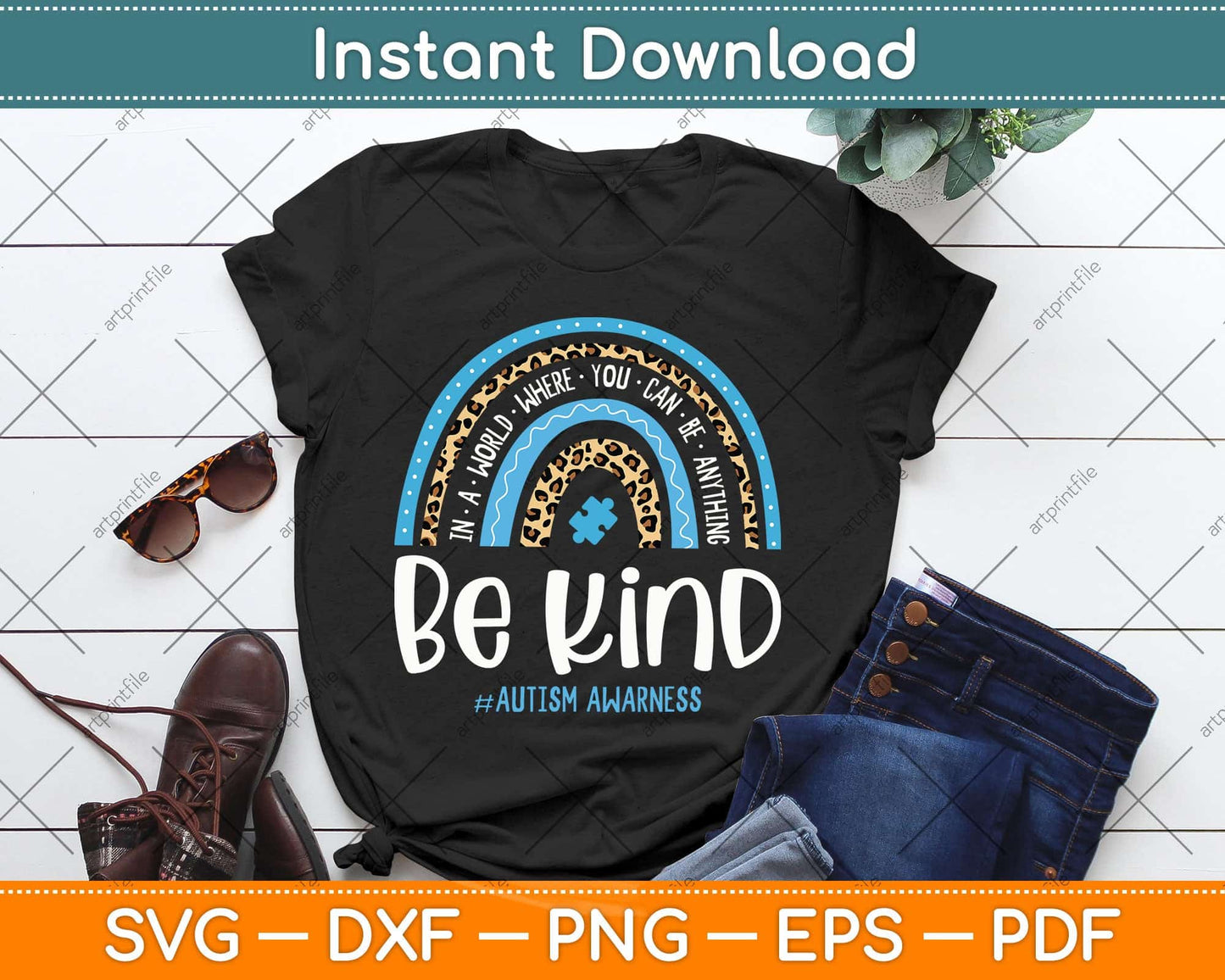 Be Kind Autism Awareness Leopard Rainbow Choose Kindness Svg Png Dxf Cutting File