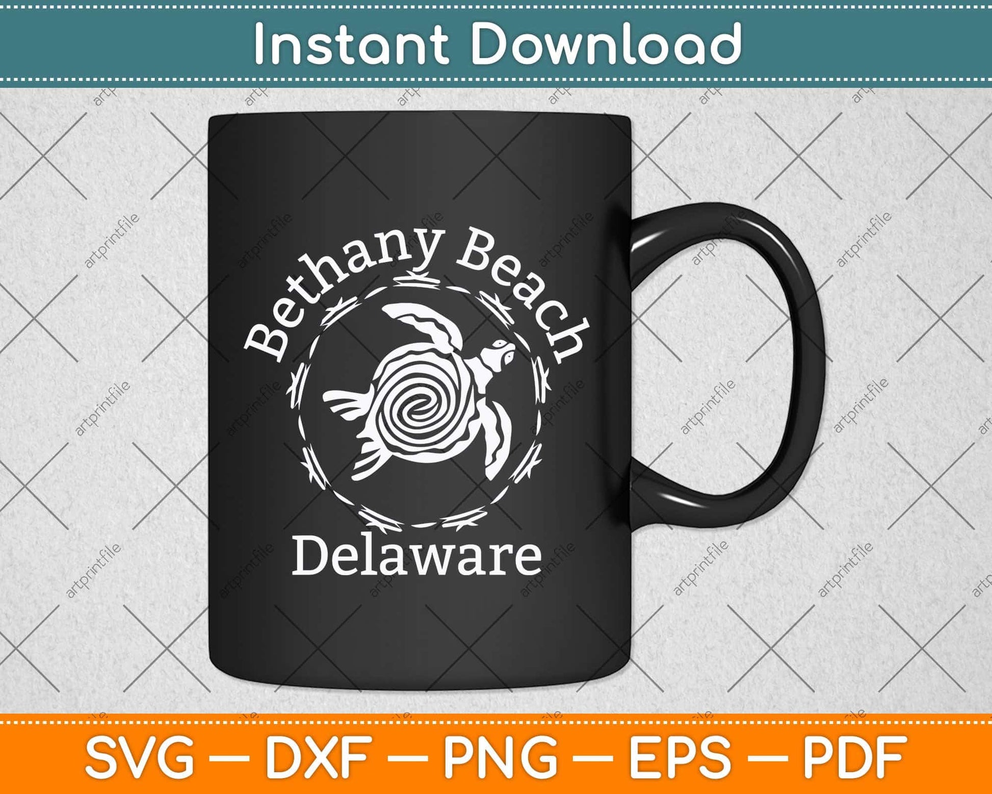 Bethany Beach Delaware Vintage Tribal Turtle Svg Png Dxf Digital Cutting File
