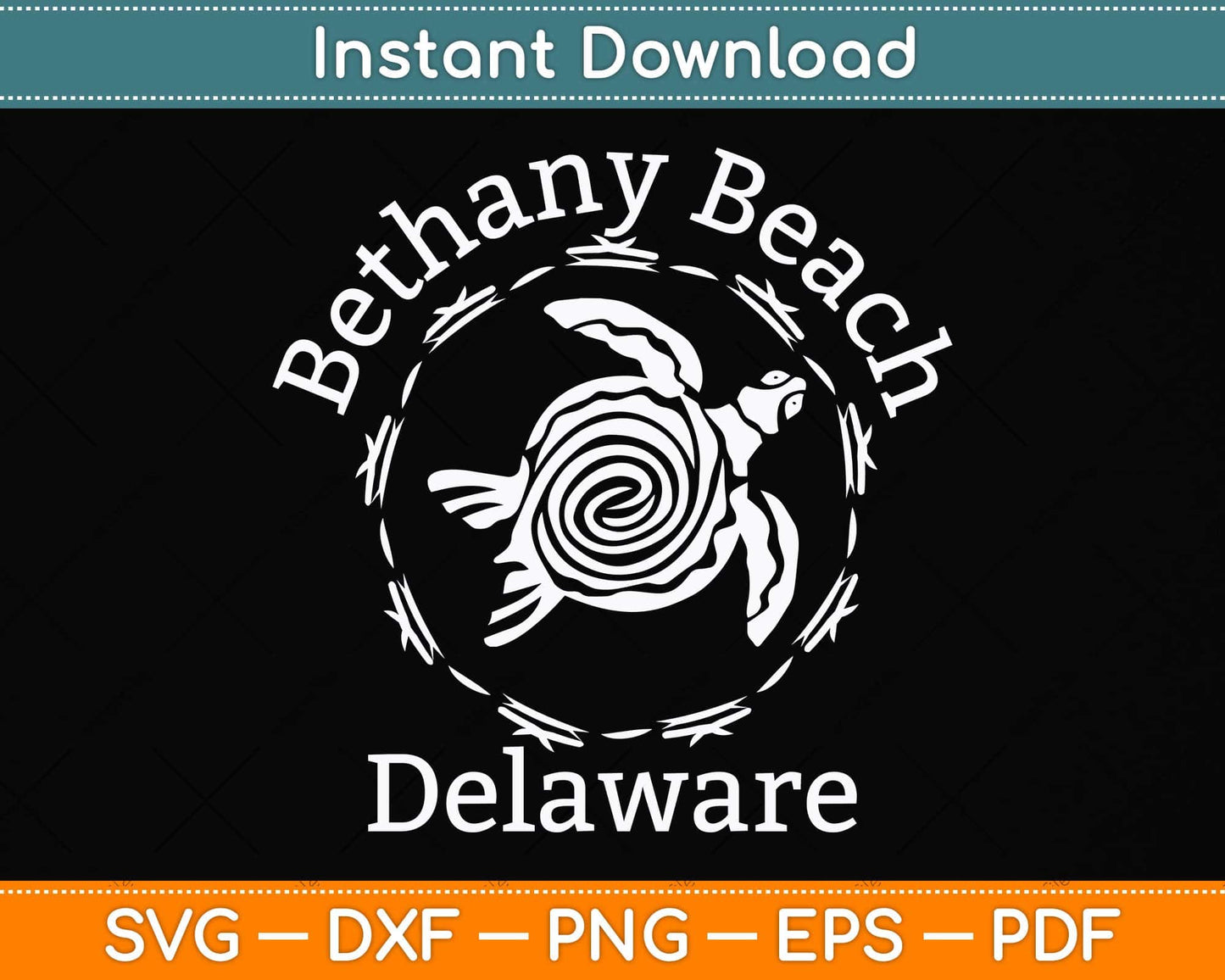 Bethany Beach Delaware Vintage Tribal Turtle Svg Png Dxf Digital Cutting File