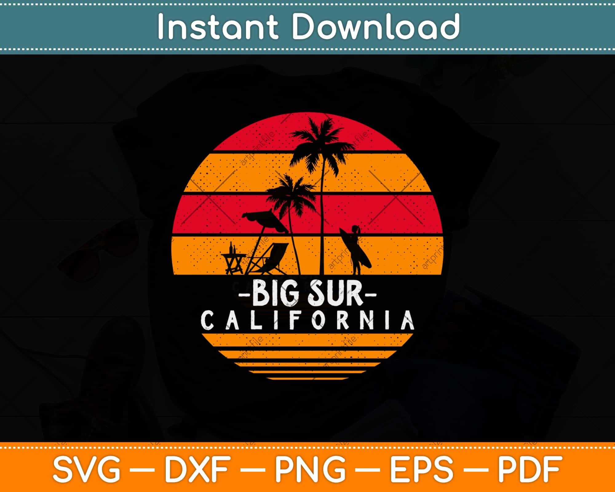 California Retro Surf Vintage Van Surfer Surfing Svg Png Dxf File –  artprintfile