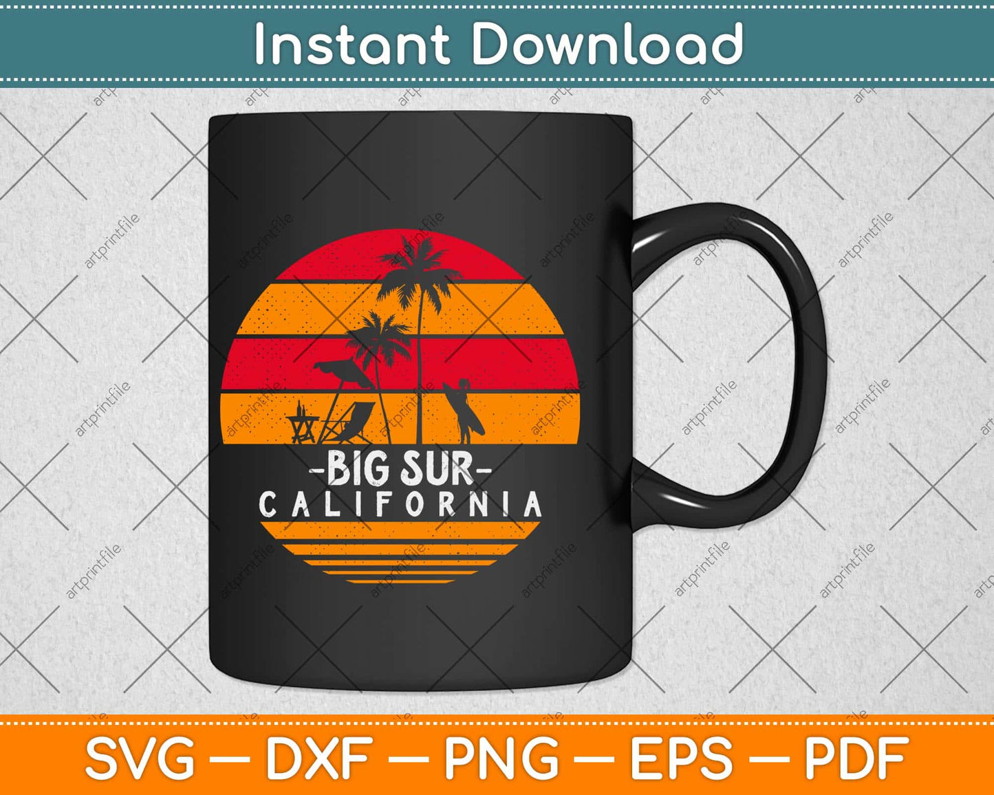 Big Sur California Surfing Waves Beach Retro Svg Png Dxf Digital Cutting File