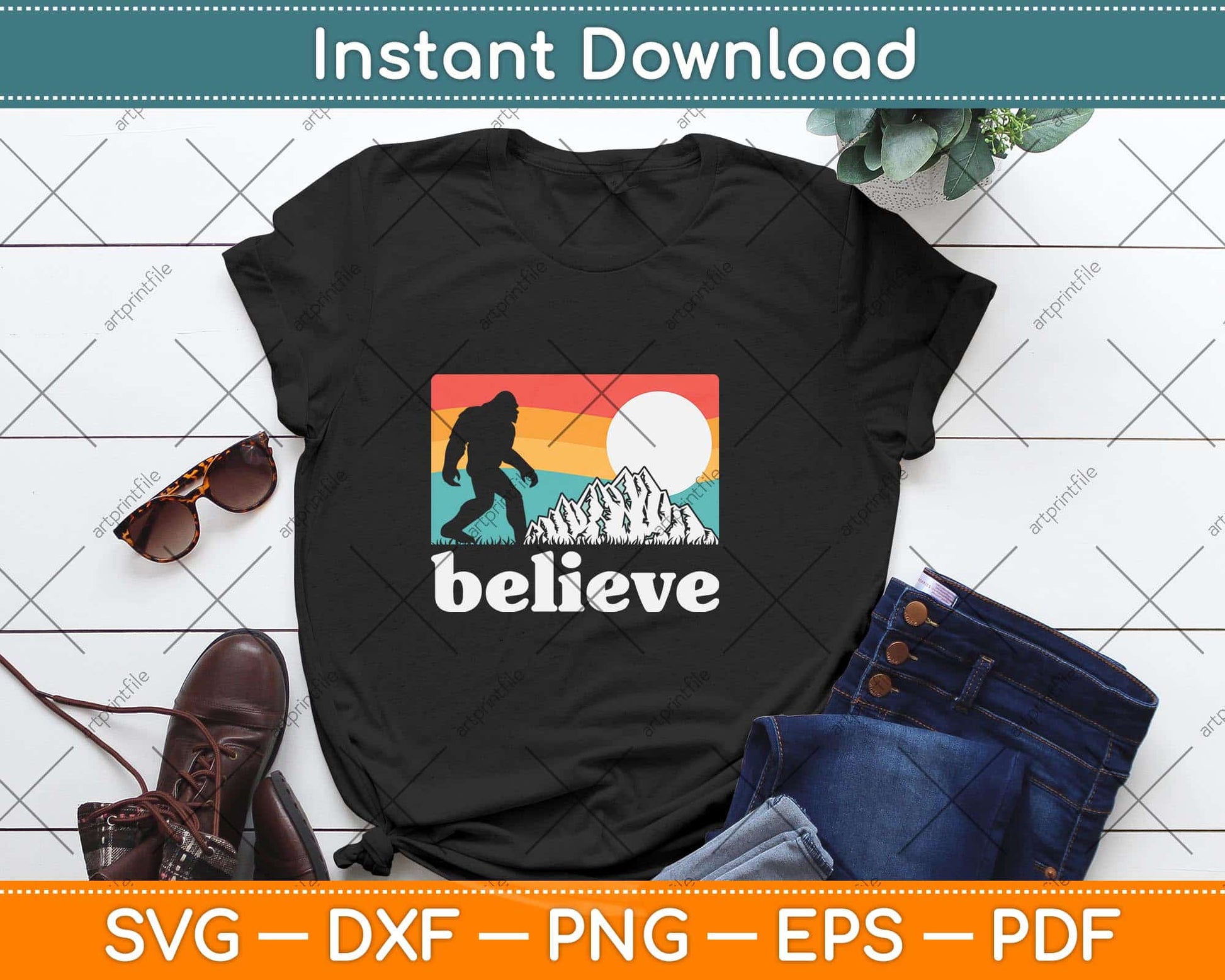 Bigfoot Sasquatch Yeti Believe Vintage Retro Svg Png Dxf Digital Cutting File