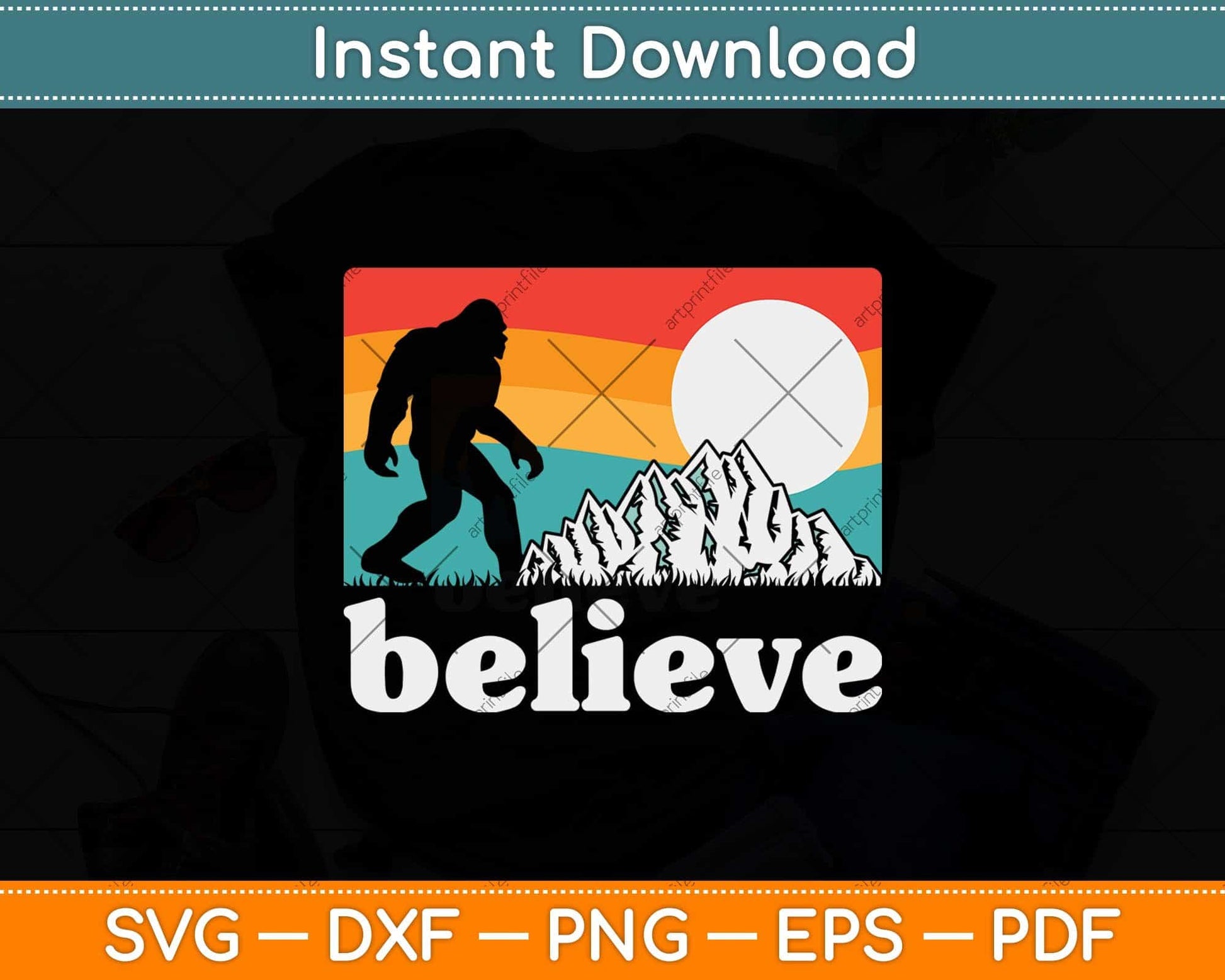 Bigfoot Sasquatch Yeti Believe Vintage Retro Svg Png Dxf Digital Cutting File