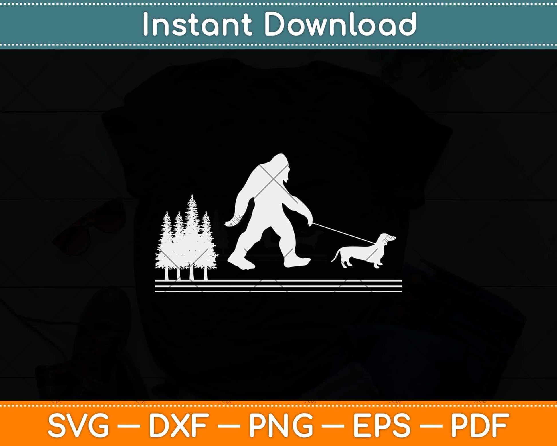 Bigfoot Walking Dachshund Funny Wiener Dog Svg Png Dxf Digital Cutting File
