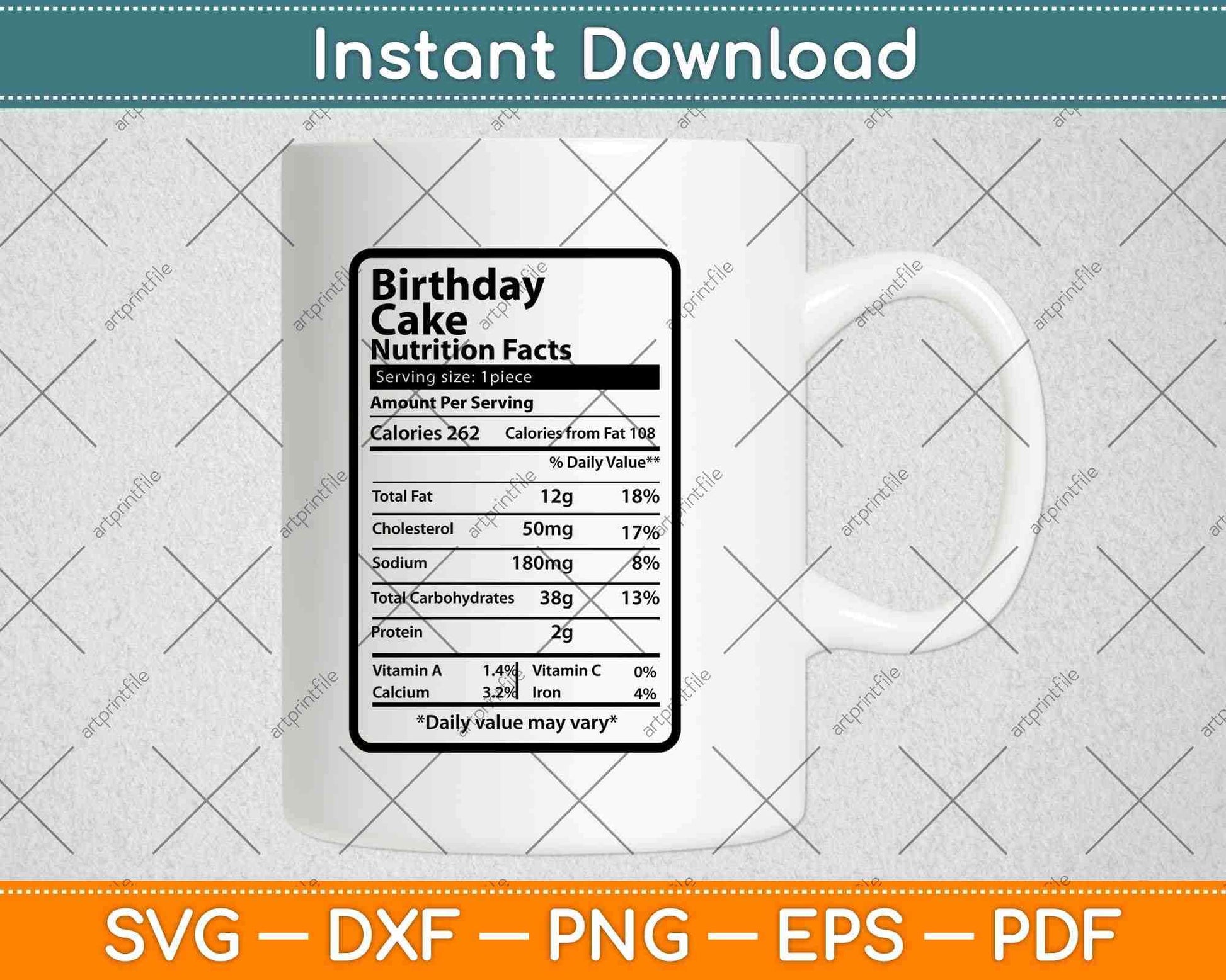 Birthday Cake Nutrition Facts Funny Thanksgiving Svg Png Dxf Digital Cutting File