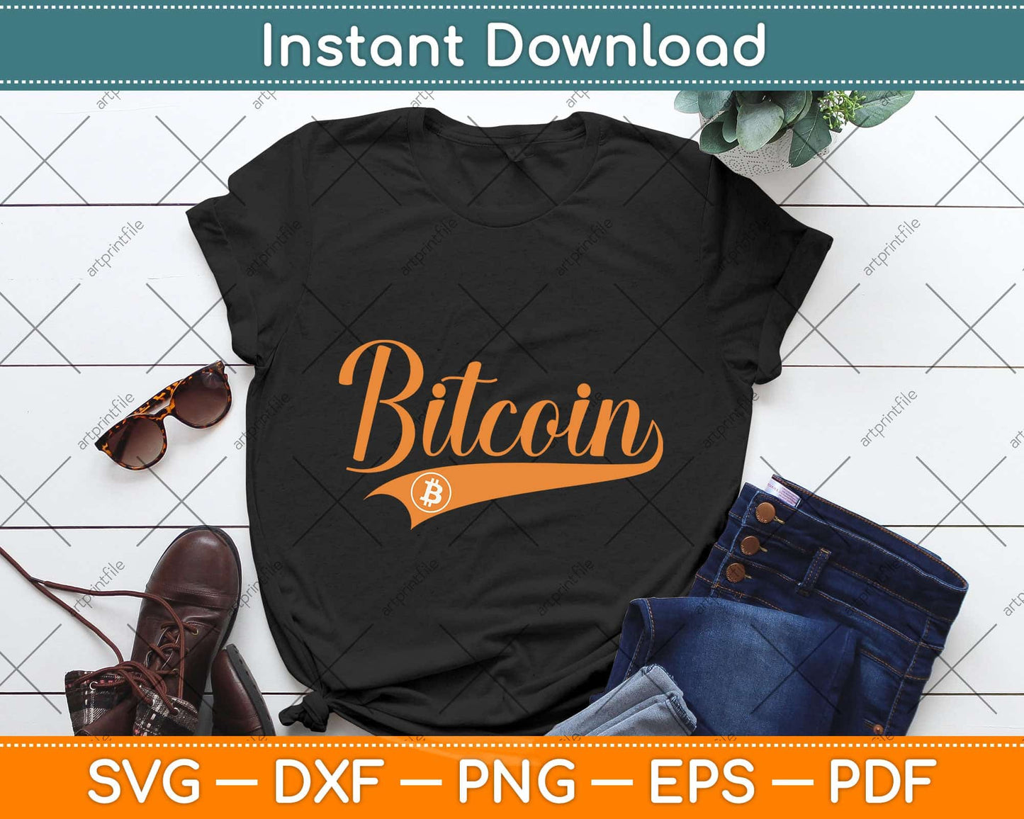 Bitcoin - BTC Logo - Throwback Sporty Design - Classic Svg Png Dxf Digital Cutting File