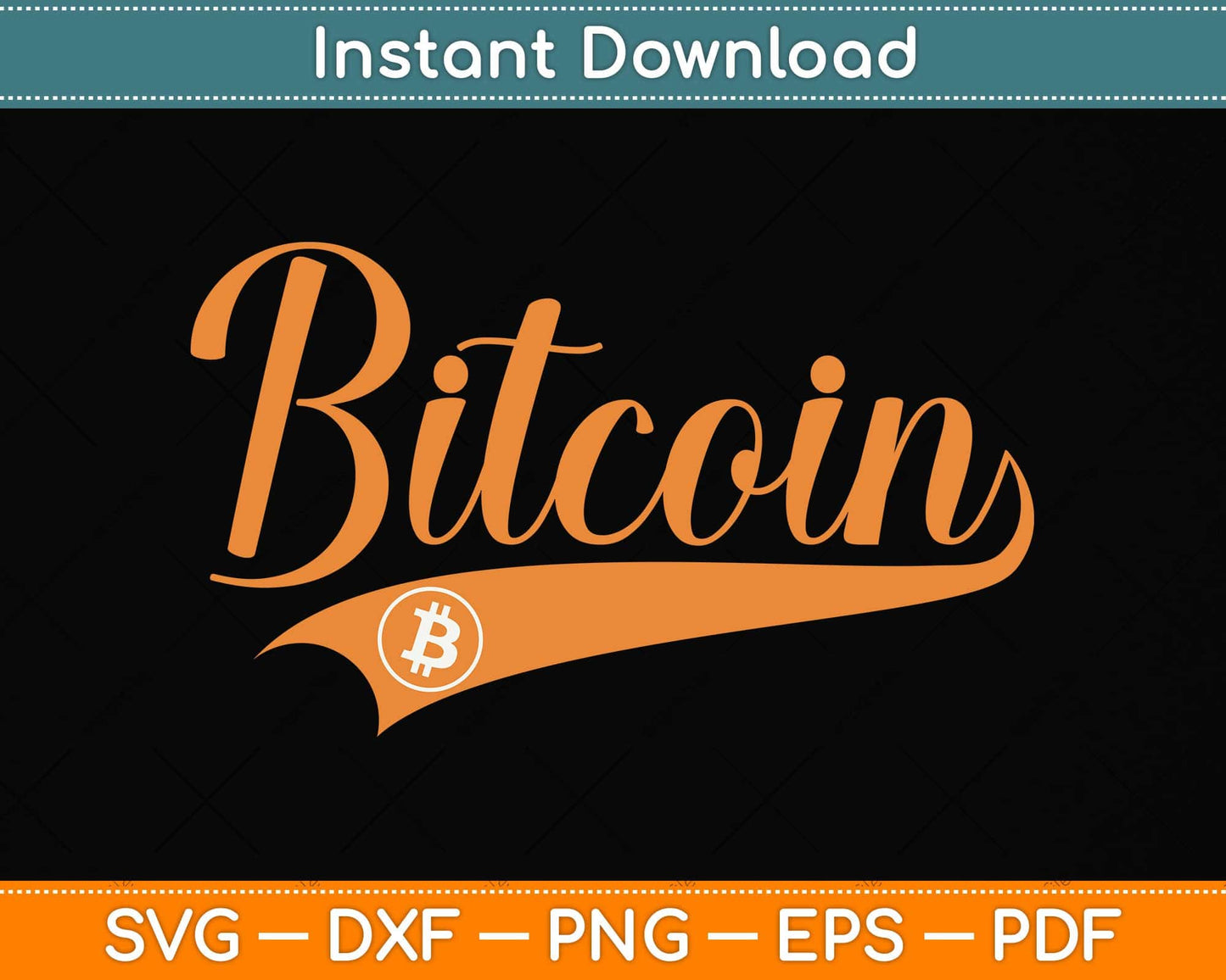 Bitcoin - BTC Logo - Throwback Sporty Design - Classic Svg Png Dxf Digital Cutting File