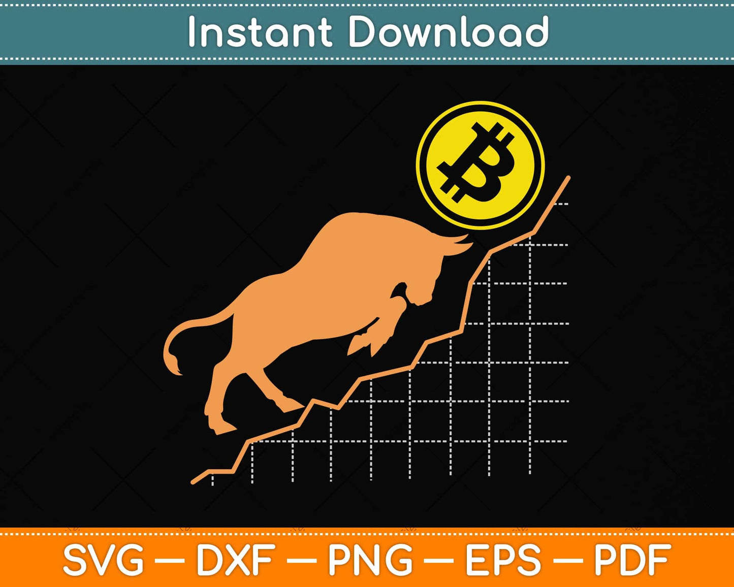 Bitcoin Trader Crypto Asset Trader Bull Bullish Trend Svg Png Dxf Digital Cutting File