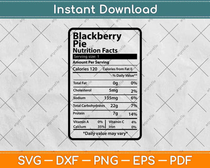 Blackberry Pie Nutrition Facts Funny Thanksgiving Svg Png Dxf Digital Cutting File