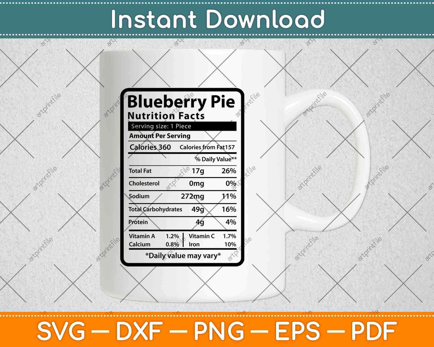 Blueberry Pie Nutrition Facts Thanksgiving Svg Png Dxf Digital Cutting File