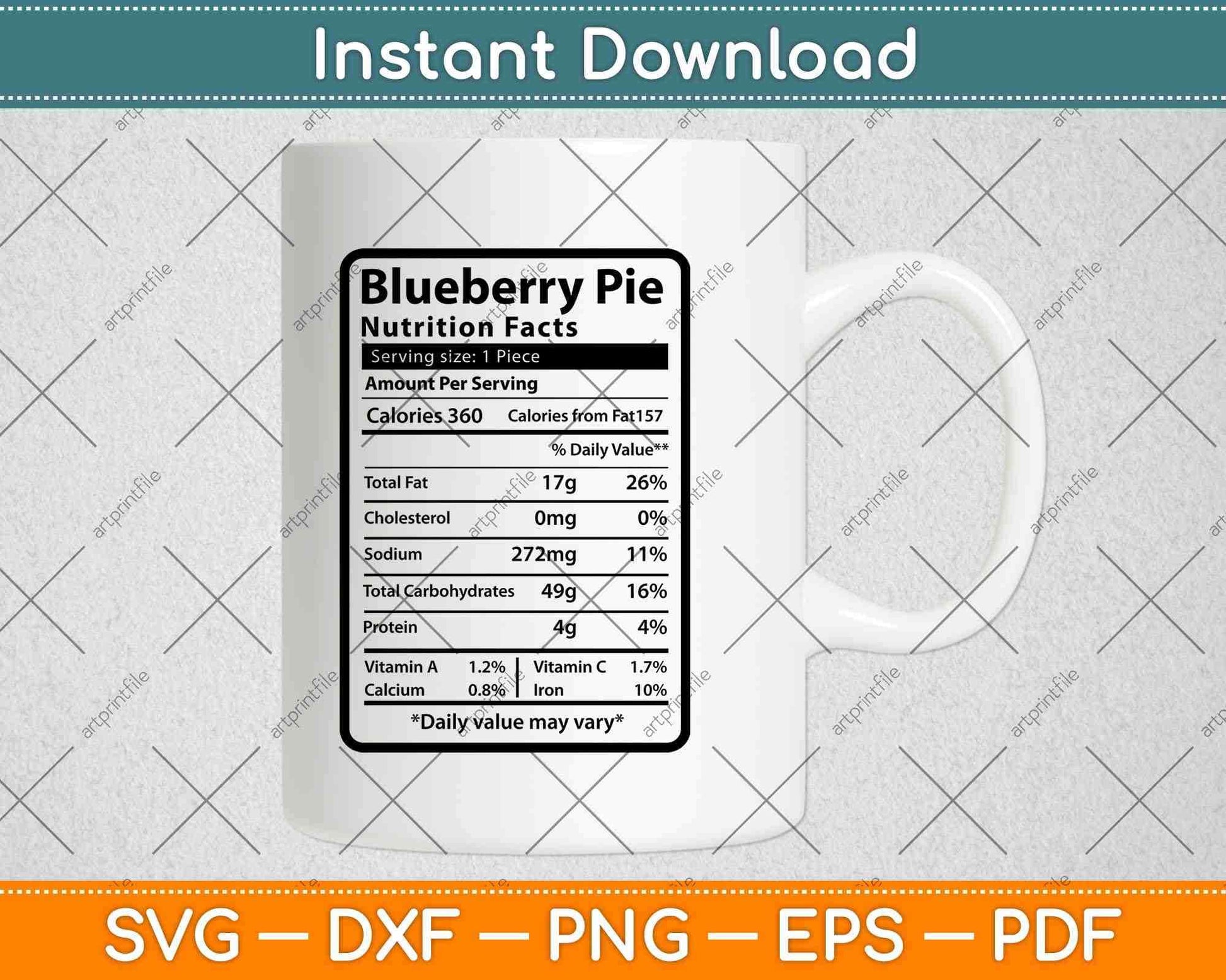 Blueberry Pie Nutrition Facts Thanksgiving Svg Png Dxf Digital Cutting File
