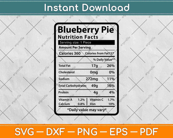 Blueberry Pie Nutrition Facts Thanksgiving Svg Png Dxf Digital Cutting File