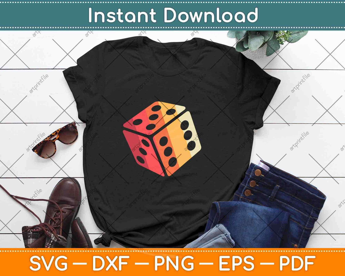 Board Game Dice RPG Geek Nerd Boys Gift Retro Vintage Svg Png Dxf File