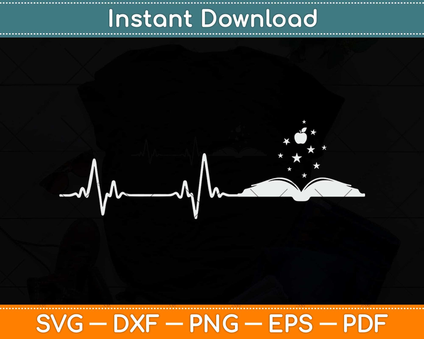 Book Heartbeat Teacher Lover Svg Png Dxf Digital Cutting File