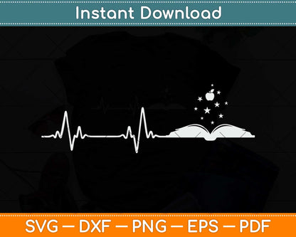 Book Heartbeat Teacher Lover Svg Png Dxf Digital Cutting File