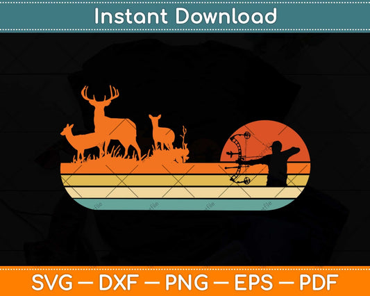 Bow Deer Hunting Vintage Retro Archery Svg Png Dxf Digital Cutting File
