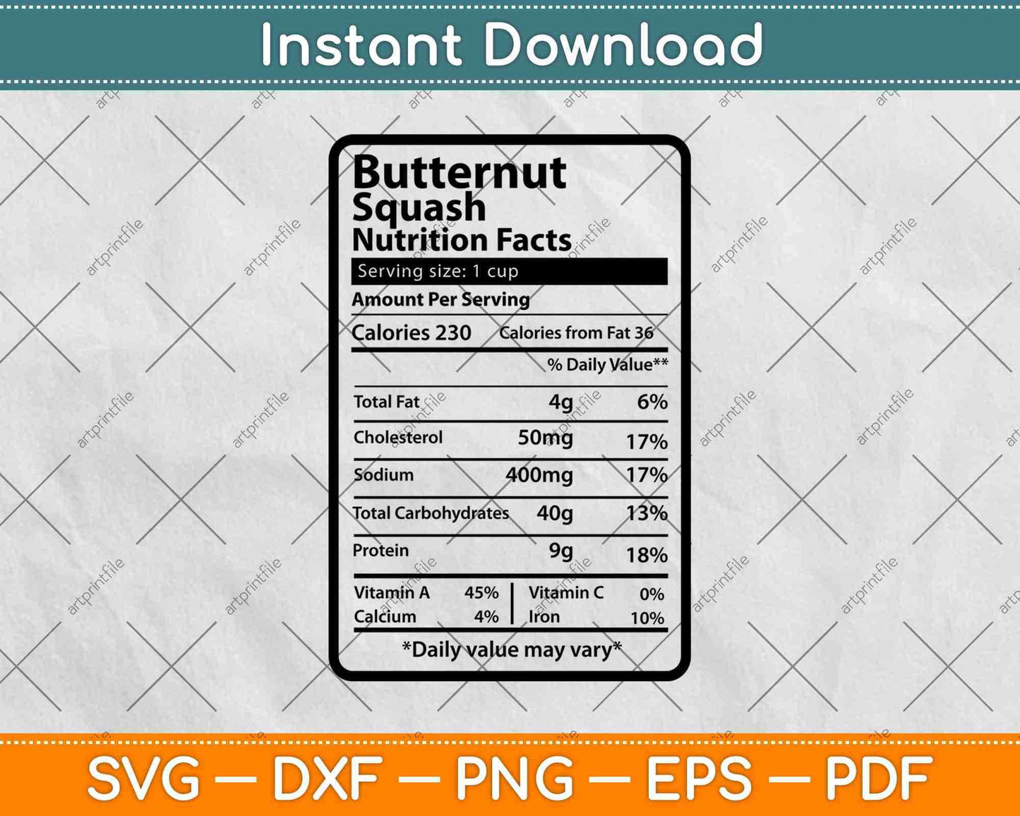 Butternut Squash Nutrition Facts Thanksgiving Svg Png Dxf Digital Cutting File