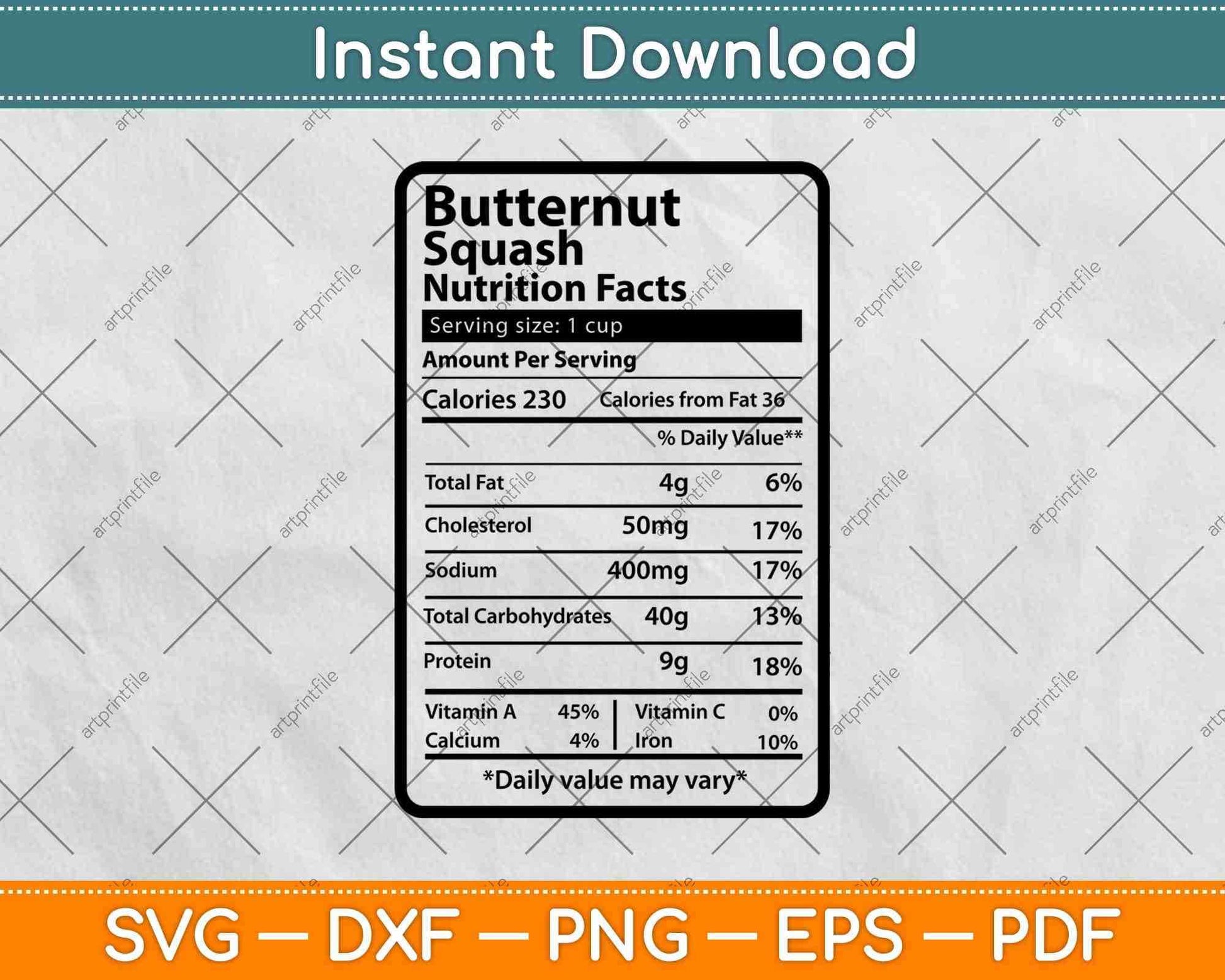 Butternut Squash Nutrition Facts Thanksgiving Svg Png Dxf Digital Cutting File