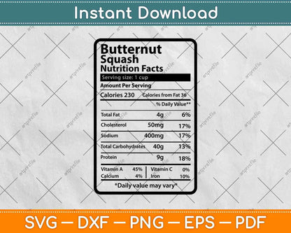 Butternut Squash Nutrition Facts Thanksgiving Svg Png Dxf Digital Cutting File