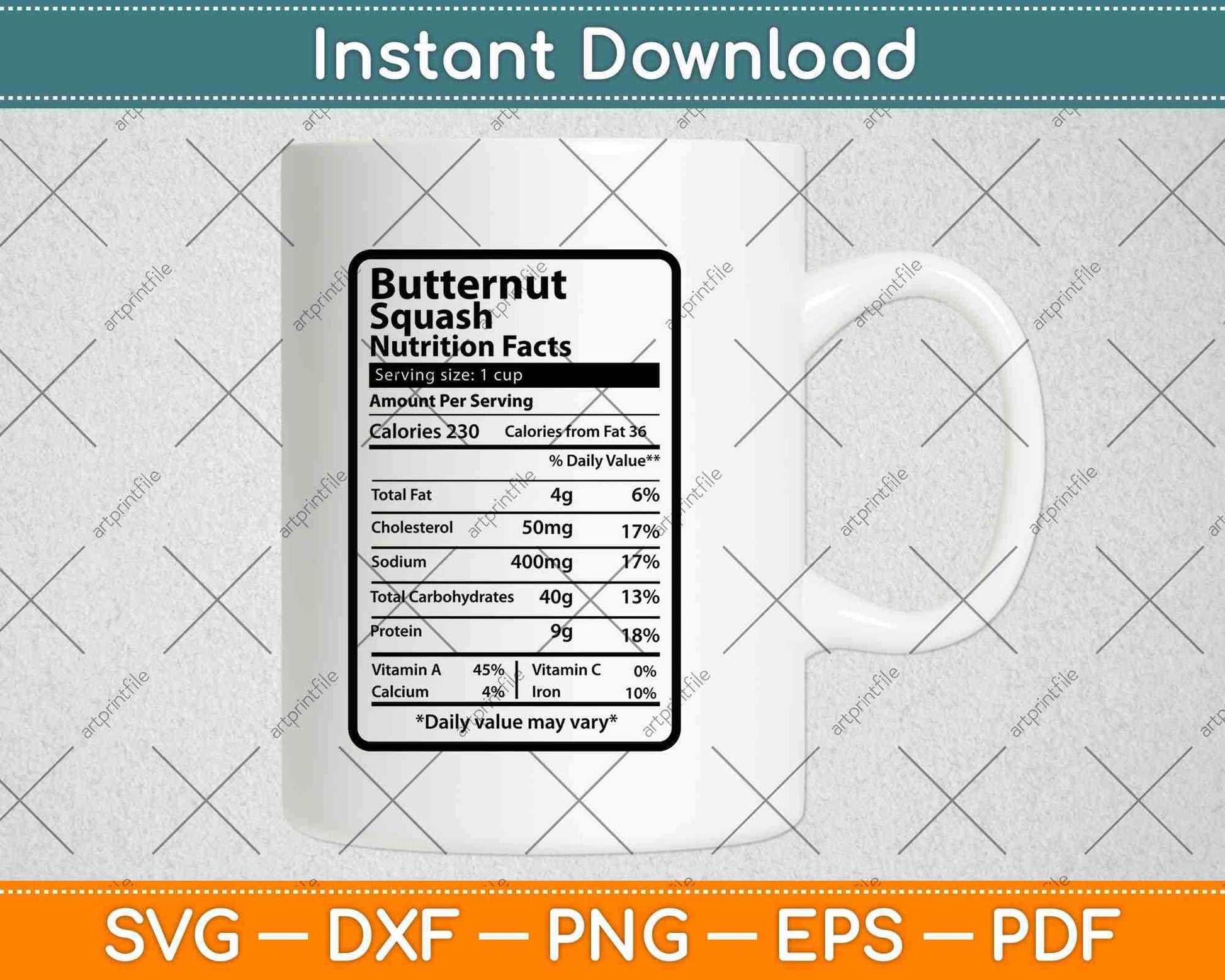 Butternut Squash Nutrition Facts Thanksgiving Svg Png Dxf Digital Cutting File