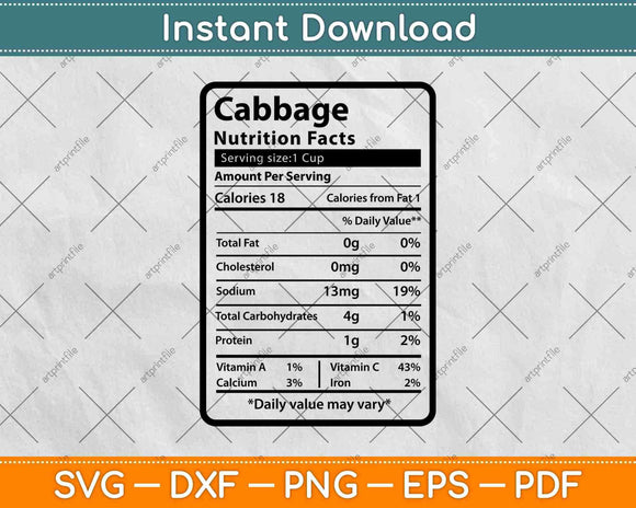 Cabbage Nutrition Facts Thanksgiving Svg Png Dxf Digital Cutting File