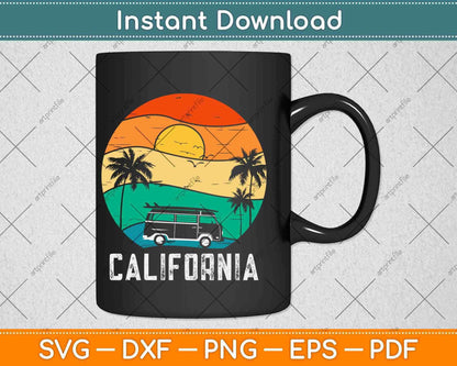 California Retro Surf Vintage Van Surfer Surfing Svg Png Dxf Digital Cutting File