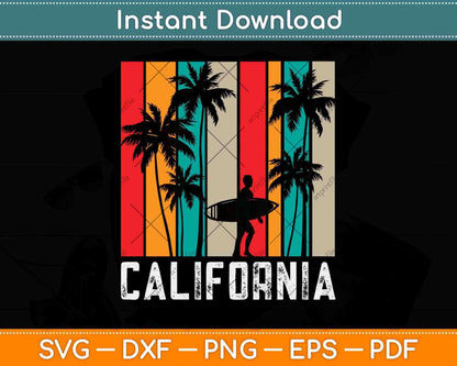 California Retro Surf Vintage Van Surfer Surfing Svg Png Dxf Digital Cutting File