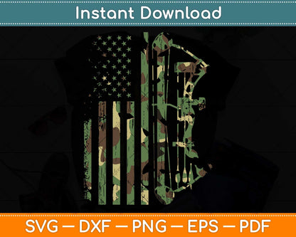 Camo American Flag Bowhunting Bow Archery Deer Hunting Svg Png Dxf Cutting File