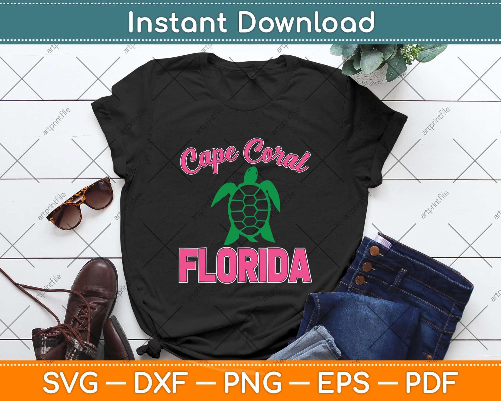 Cape Coral Florida Vacation Beach Family Group Turtle Svg Png Dxf Digital Cutting File