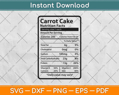 Carrot Cake Nutrition Facts Svg Png Dxf Digital Cutting Files