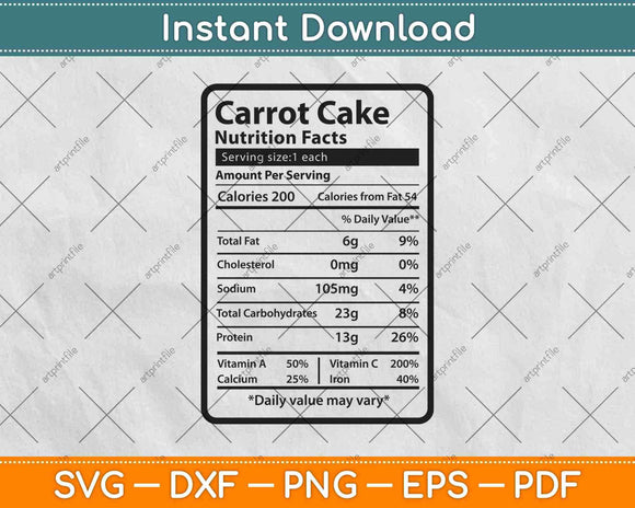Carrot Cake Nutrition Facts Svg Png Dxf Digital Cutting Files
