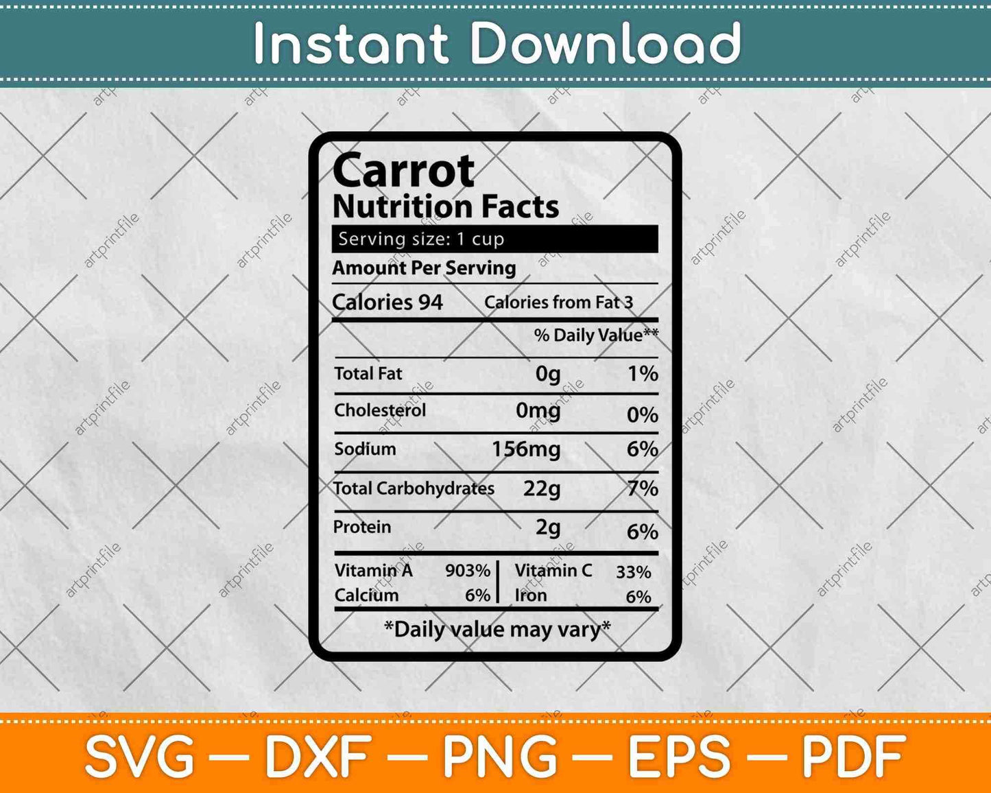 Carrot Nutrition Facts Funny Thanksgiving Svg Png Dxf Digital Cutting File