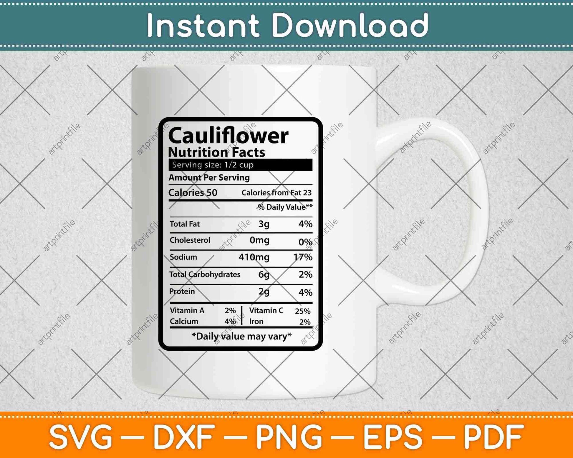 Cauliflower Nutrition Facts Thanksgiving Svg Png Dxf Digital Cutting Files