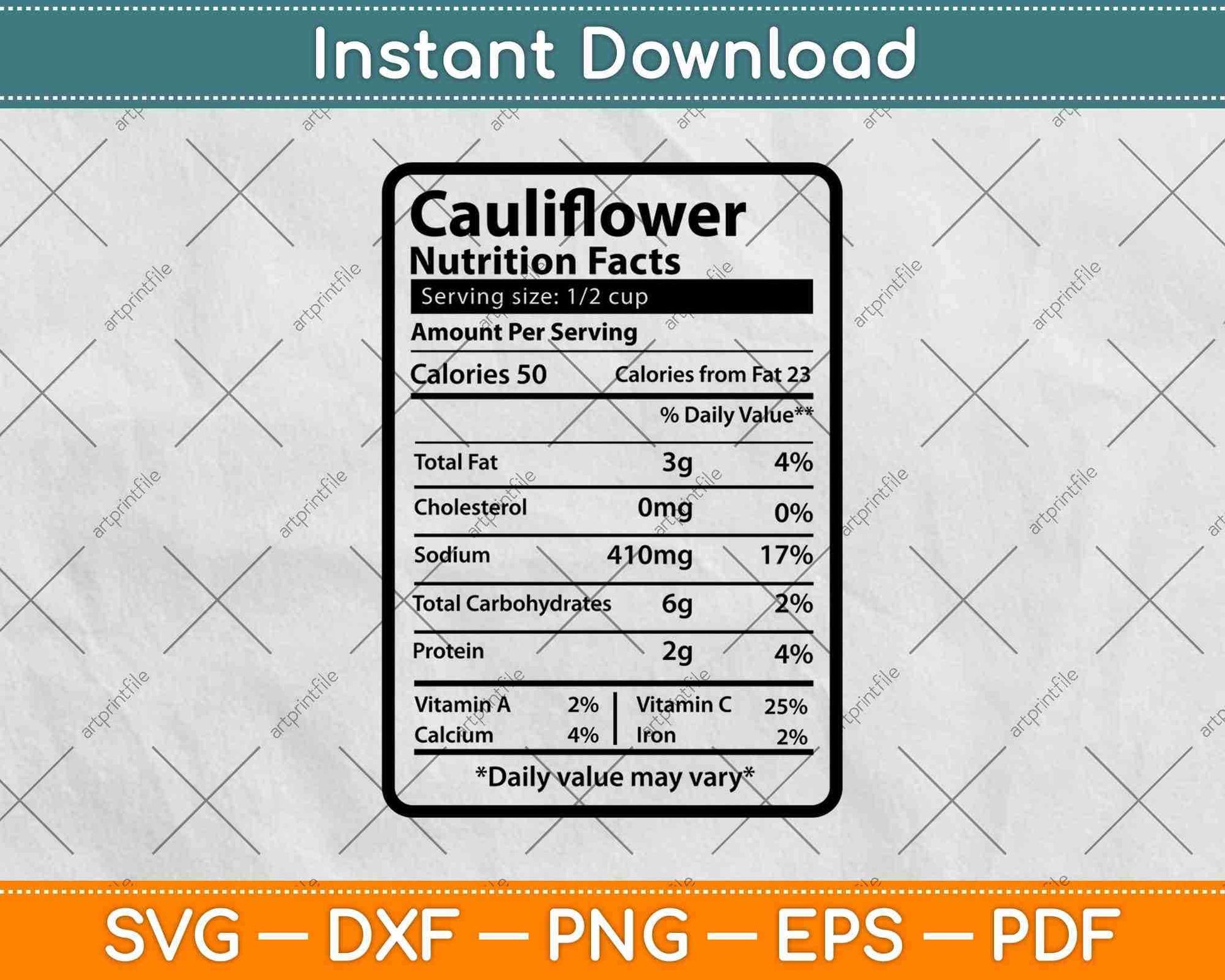 Cauliflower Nutrition Facts Thanksgiving Svg Png Dxf Digital Cutting Files
