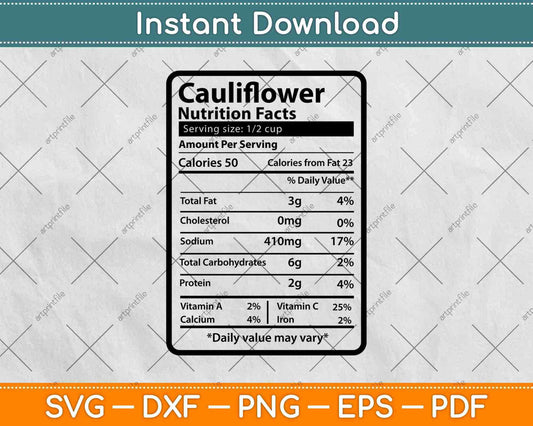 Cauliflower Nutrition Facts Thanksgiving Svg Png Dxf Digital Cutting Files