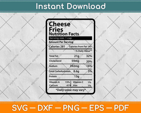 Cheese Fries Nutrition Facts Funny Thanksgiving Svg Png Dxf Digital Cutting File
