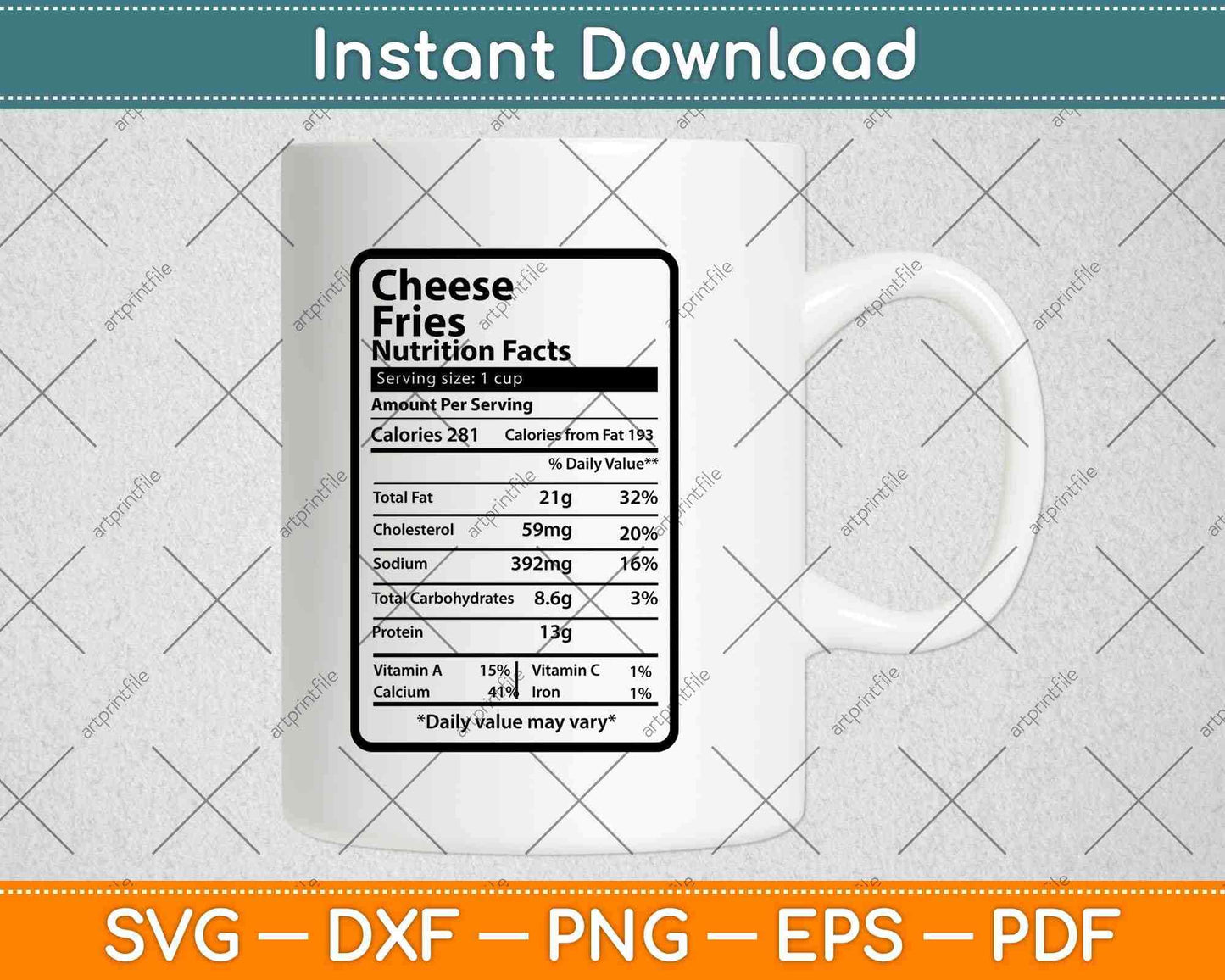 Cheese Fries Nutrition Facts Funny Thanksgiving Svg Png Dxf Digital Cutting File