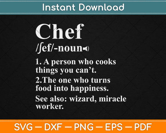 Chef Definition Funny Line Cook Svg Design Cricut Printable Cutting Files
