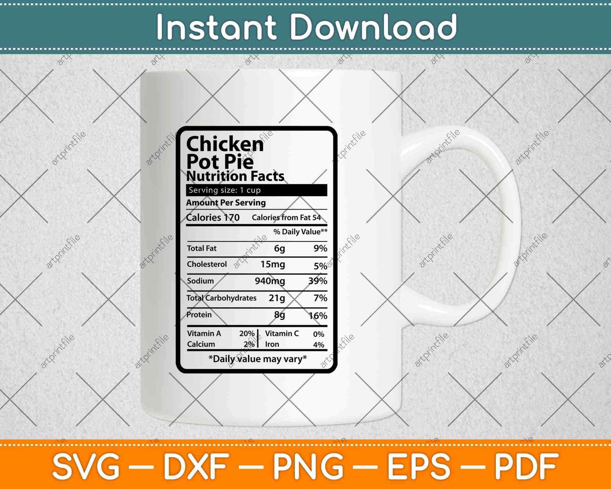 Chicken Pot Pie Nutrition Facts Funny Thanksgiving Svg Png Dxf Digital Cutting File