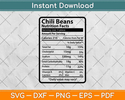 Chili Beans Nutrition Facts Svg Png Dxf Digital Cutting Files