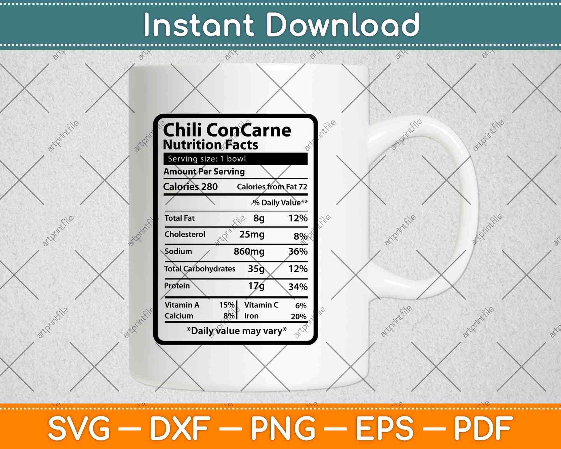 Chili Con Carne Nutrition Facts Funny Thanksgiving Svg Png Dxf Digital Cutting Files
