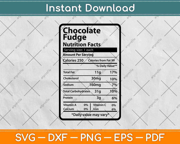 Chocolate Fudge Nutrition Facts Funny Thanksgiving Svg Png Dxf Digital Cutting File