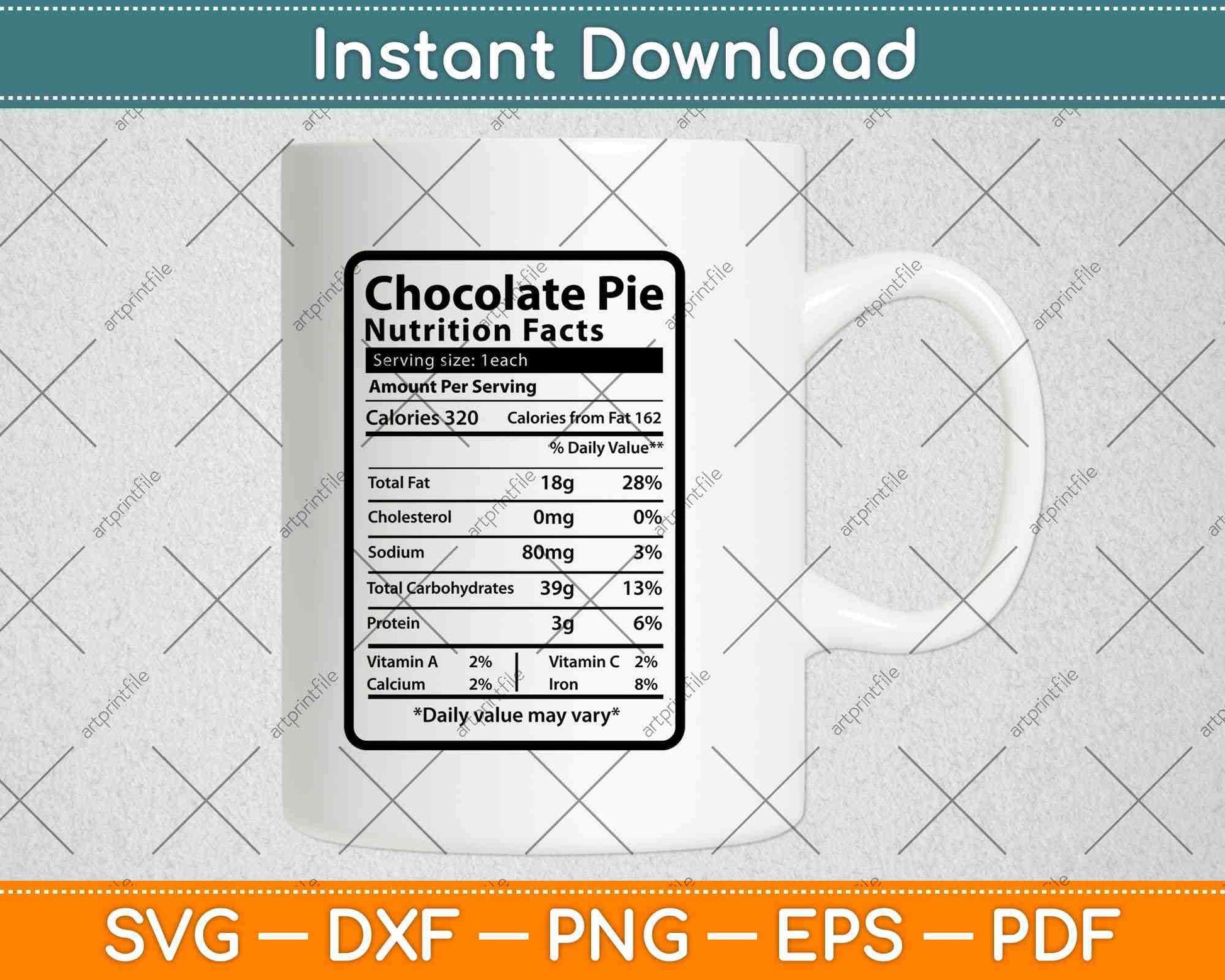 Chocolate Pie Nutrition Facts Thanksgiving Christmas Svg Png Dxf Digital Cutting File