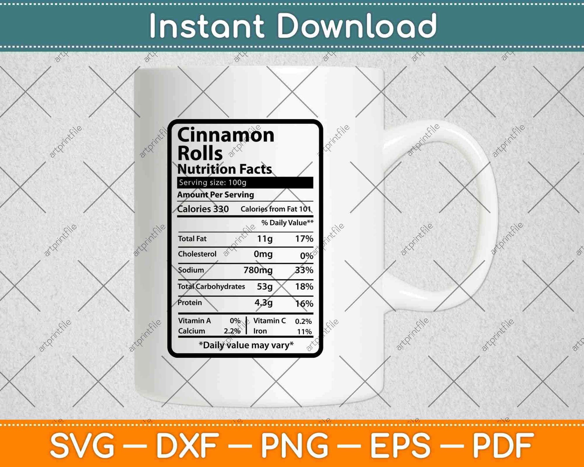 Cinnamon Rolls Nutrition Facts Funny Thanksgiving Svg Png Dxf Digital Cutting File