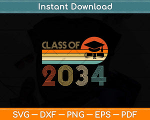 Class Of 2034 Grow With Me Pre-K Graduation Vintage Retro Svg Png Dxf File