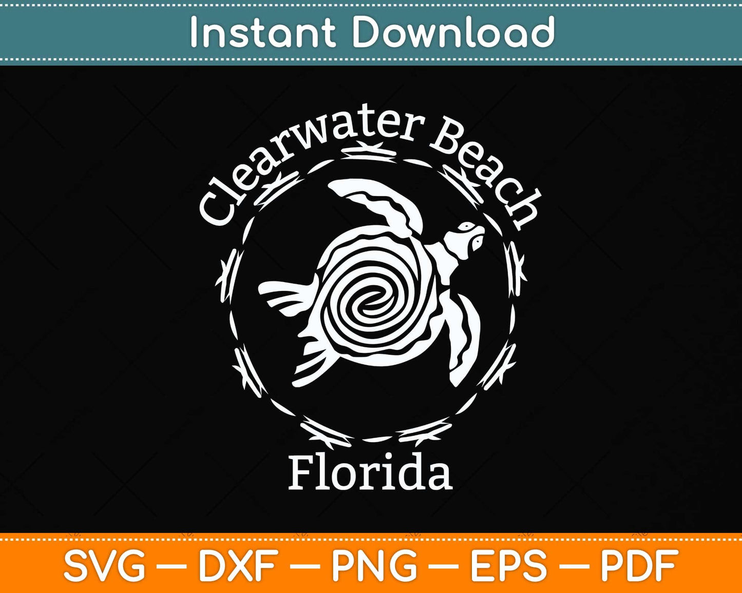 Clearwater Beach Vintage Tribal Turtle Svg Png Dxf Digital Cutting File