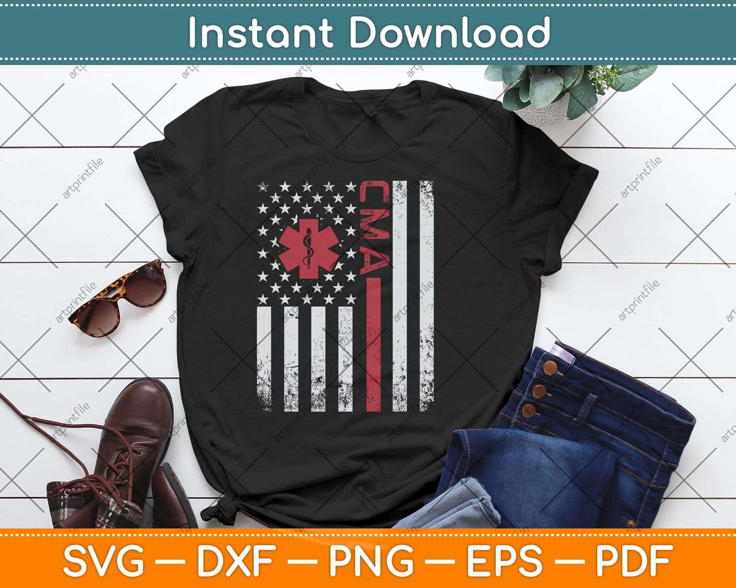 CMA Certified Medical Assistant USA Flag Svg Png Dxf Digital Cutting File