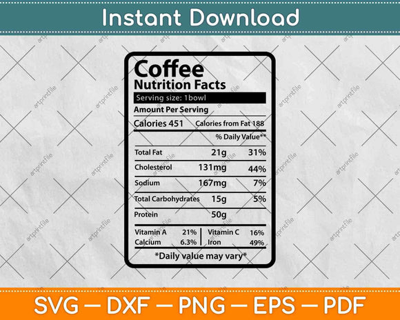 Coffee Nutrition Facts Thanksgiving Svg Png Dxf Digital Cutting File