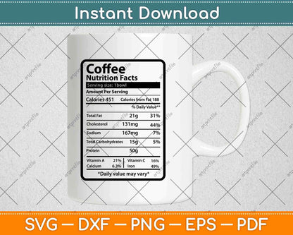 Coffee Nutrition Facts Thanksgiving Svg Png Dxf Digital Cutting File