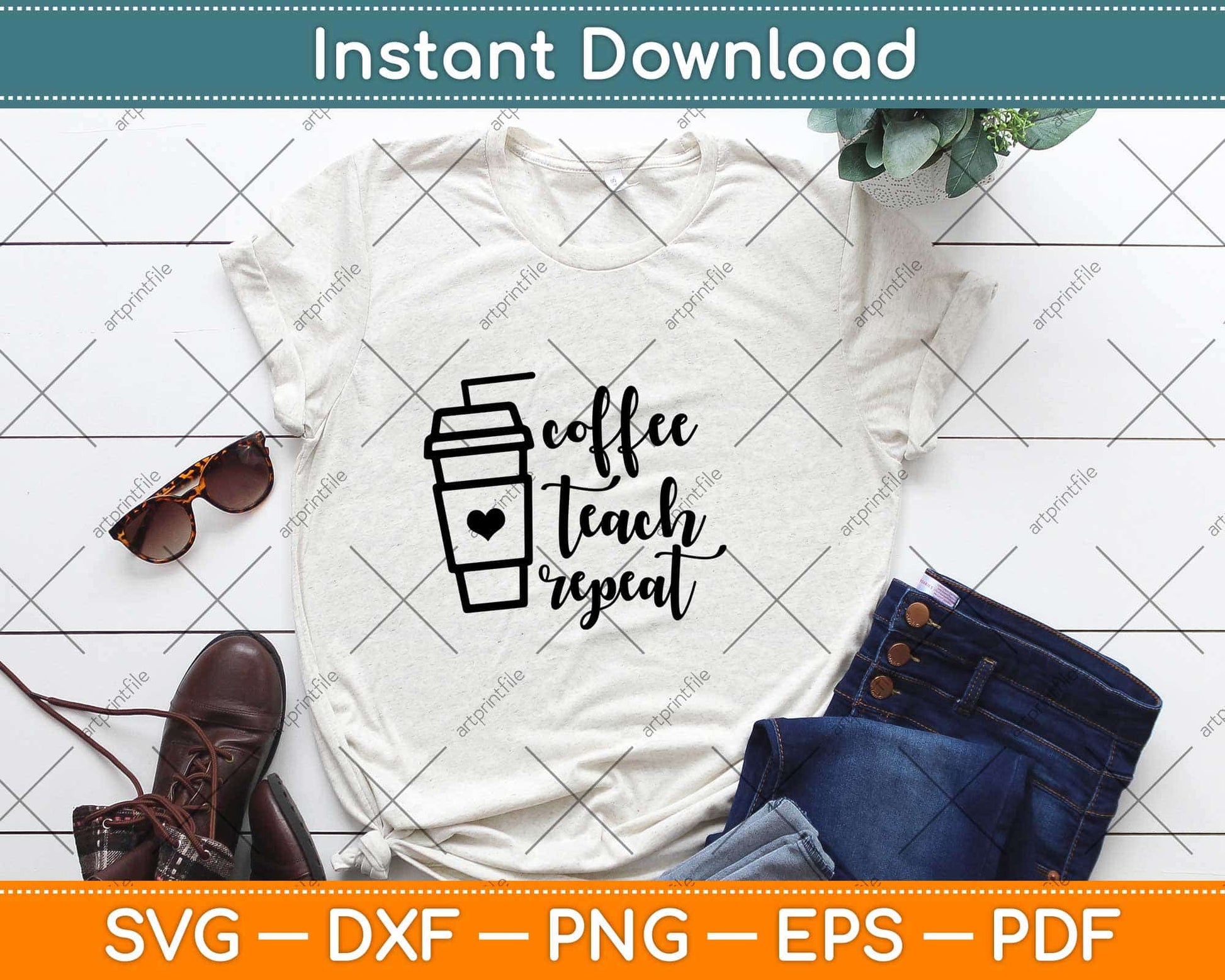 Coffee Teach Repeat Svg Design Cricut Printable Cutting Files